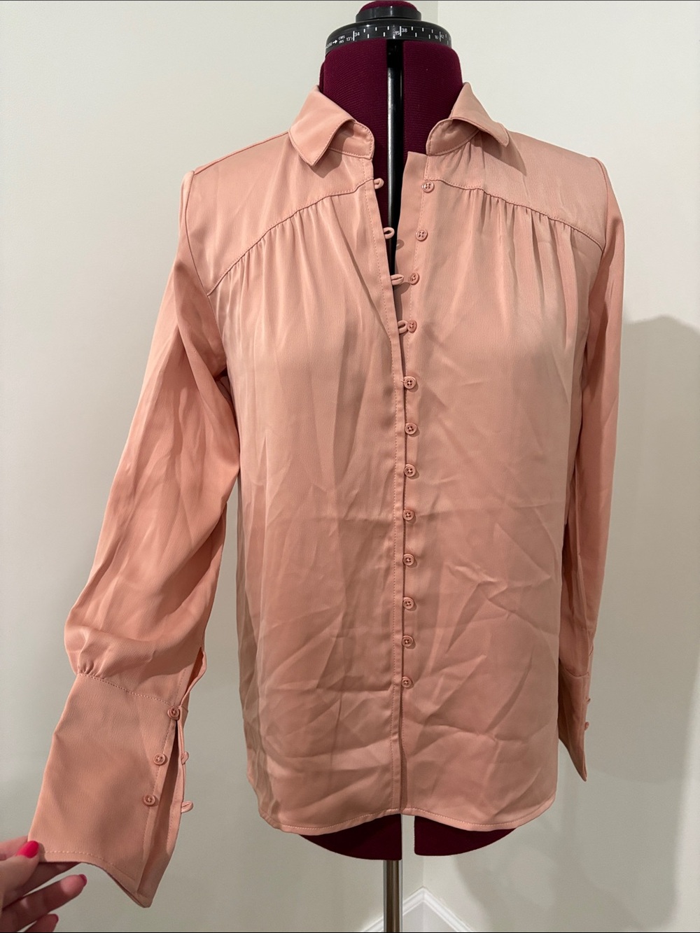 Black Swan Peach Button-Front Long Sleeve Blouse